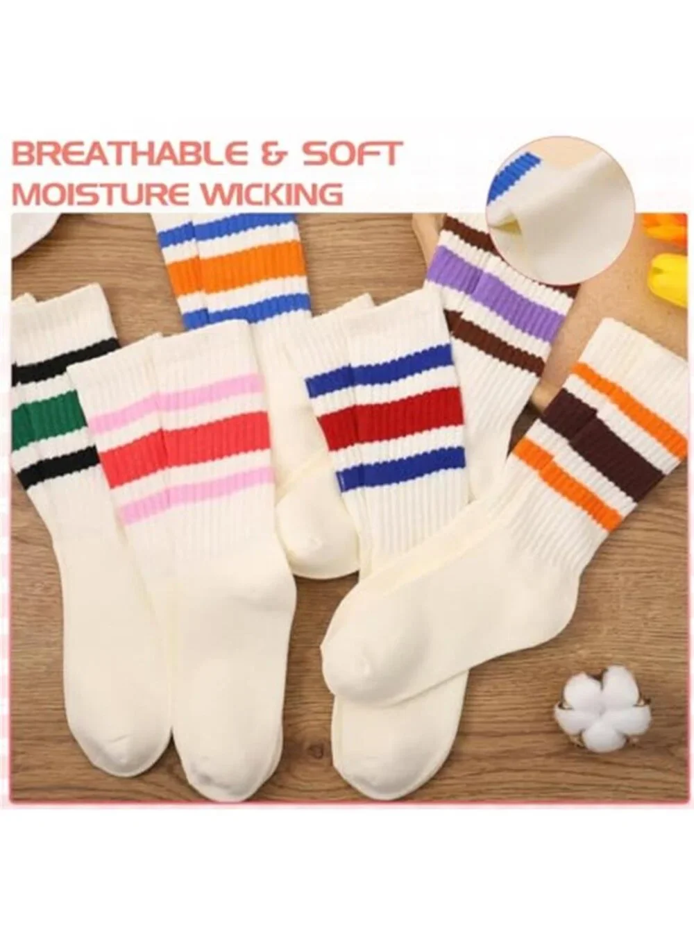 6 Pair Retro Striped Athletic Crew Socks for Men Women